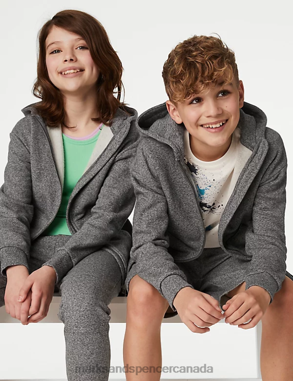 Kids Charcoal Clothing Marks & Spencer Cotton Rich Zip Through Hooded 20VTD8506 - Marks and Spencer online