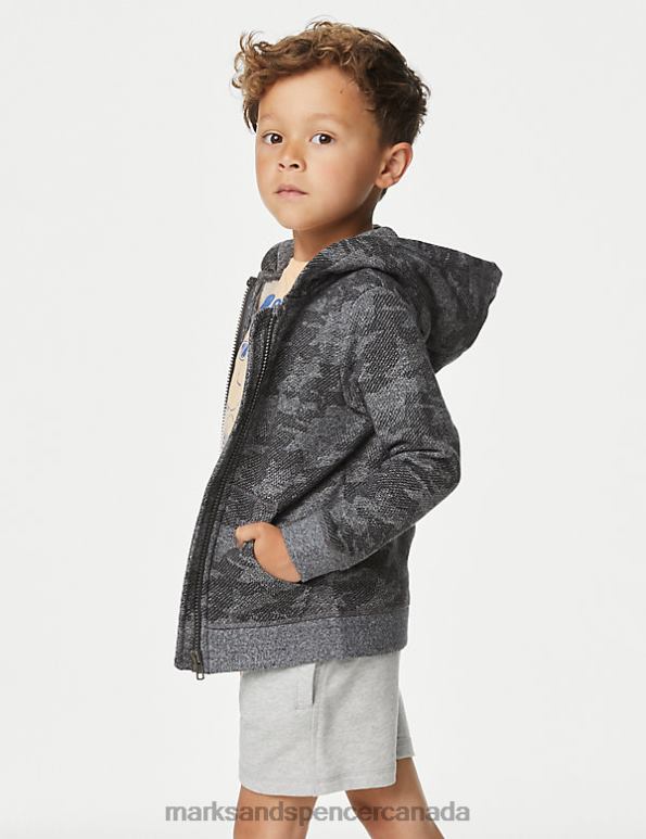 Kids Charcoal Mix Clothing Marks & Spencer Cotton Rich Patterned Zip Hoodie 20VTD8110 - Marks and Spencer online