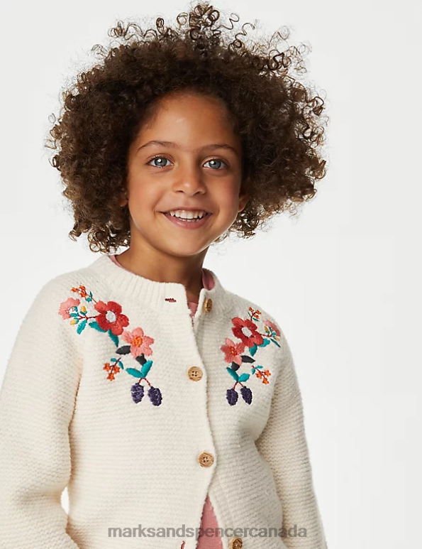 Marks and Spencer near me - Kids Cream Clothing Marks & Spencer Cotton Rich Flower Embroidered Cardigan 20VTD8791