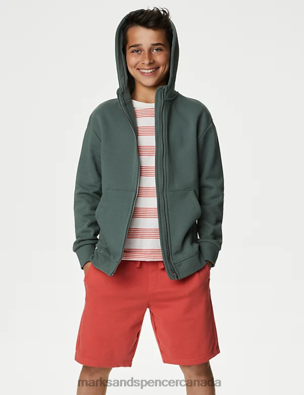 Kids Dark Sage Clothing Marks & Spencer Cotton Rich Plain Zip Hoodie 20VTD8157 - Marks and Spencer online