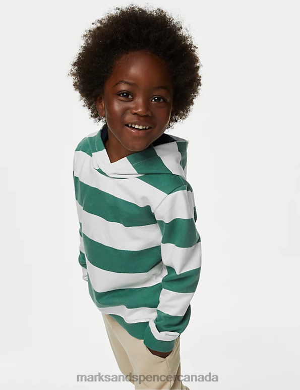 Marks and Spencer sale - Kids Green Mix Clothing Marks & Spencer Cotton Rich Striped Hoodie 20VTD8010