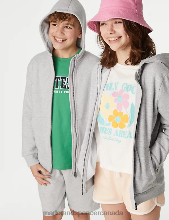 Kids Grey Clothing Marks & Spencer Cotton Rich Zip Through Hooded 20VTD8234 - Marks and Spencer outlet