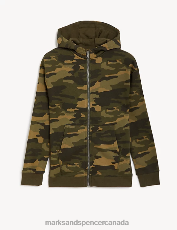 Kids Khaki Mix Clothing Marks & Spencer Cotton Rich Camouflage Zip Hoodie 20VTD7828 - Marks and Spencer Canada locations