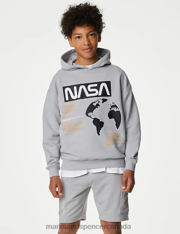 Marks and Spencer sale - Kids Light Grey Clothing Marks & Spencer Cotton Rich NASA Hoodie 20VTD8385