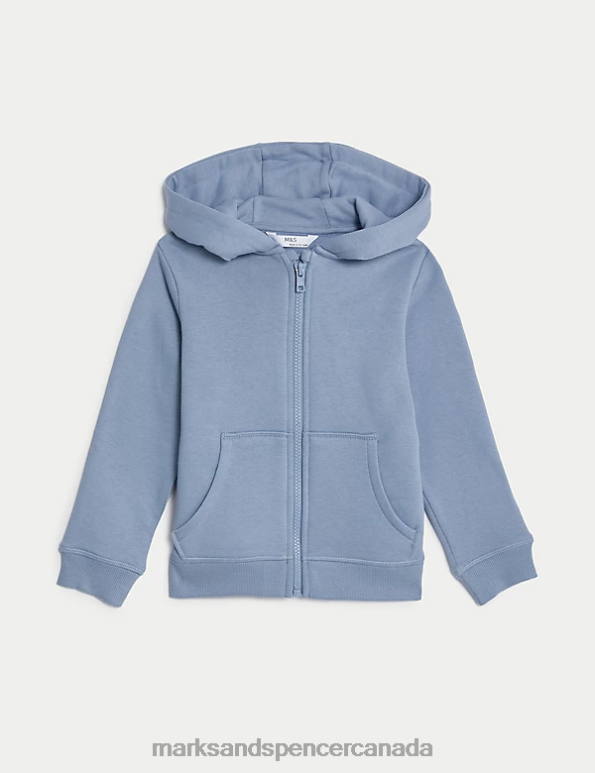 Kids Medium Blue Clothing Marks & Spencer Cotton Rich Zip Hoodie 20VTD8422 - Marks and Spencer Canada locations