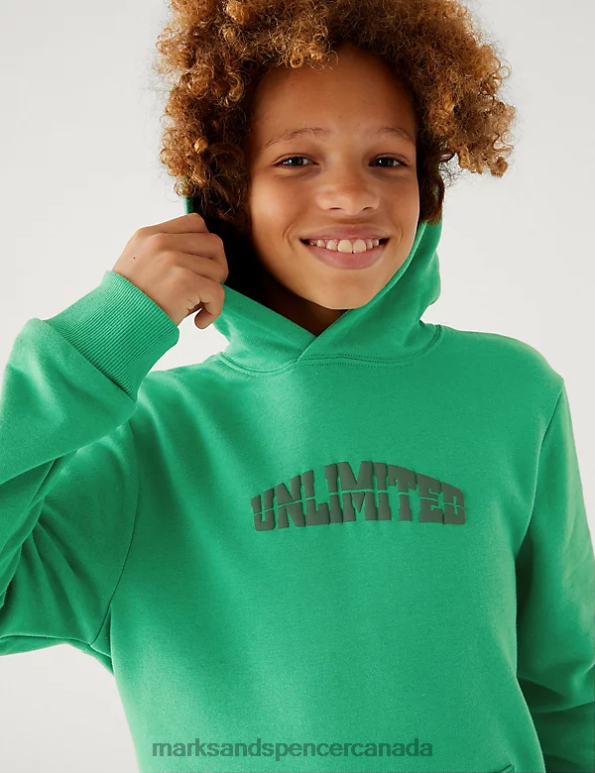 Kids Medium Green Clothing Marks & Spencer Cotton Rich Unlimited Slogan Hoodie 20VTD8545 - Marks and Spencer outlet