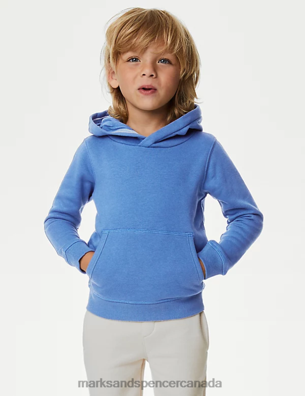 Kids Mid Blue Clothing Marks & Spencer Cotton Rich Pullover Hoodies 20VTD7757 - Marks and Spencer online