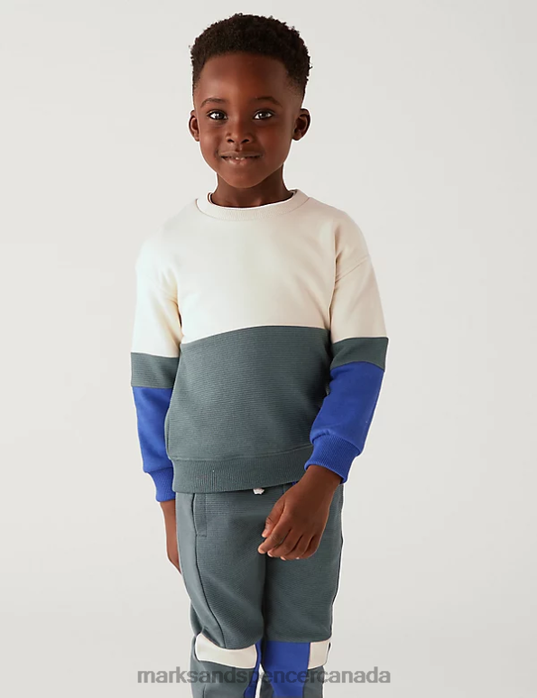 Kids Multi Clothing Marks & Spencer Cotton Rich Colour Block Sweatshirt 20VTD8121 - Marks and Spencer Canada locations