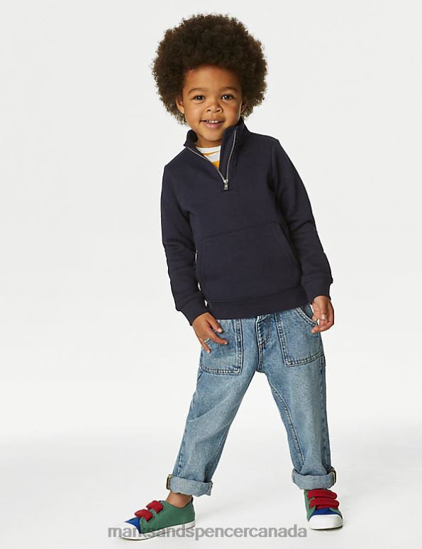 Kids Navy Clothing Marks & Spencer Cotton Rich Half Zip Sweatshirt 20VTD8051 - Marks and Spencer Canada locations