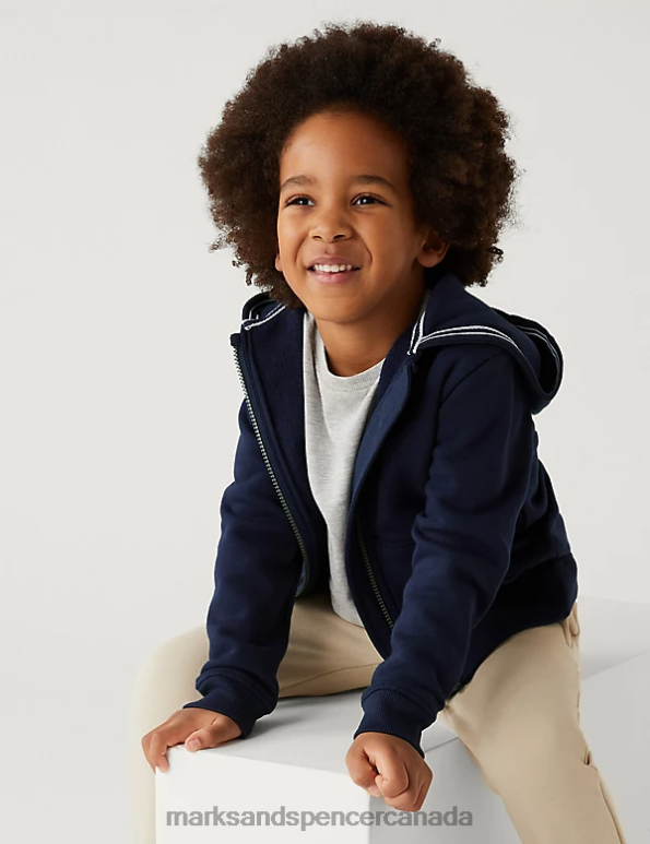 Kids Navy Clothing Marks & Spencer Cotton Rich Plain Hoodie 20VTD7354 - Marks and Spencer outlet