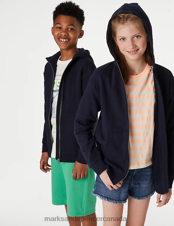 Marks and Spencer near me - Kids Navy Clothing Marks & Spencer Cotton Rich Zip Through Hooded 20VTD8504