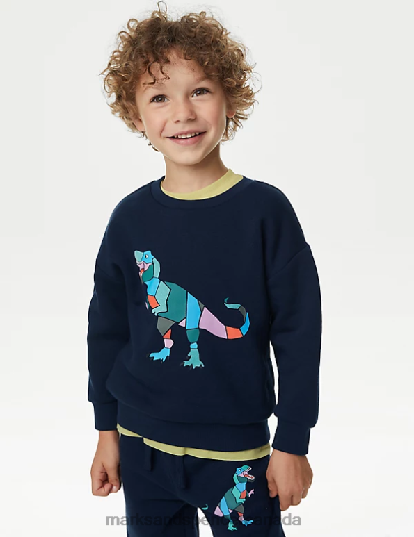 Marks and Spencer sale - Kids Navy Mix Clothing Marks & Spencer Cotton Rich Dinosaur Sweatshirt 20VTD7859