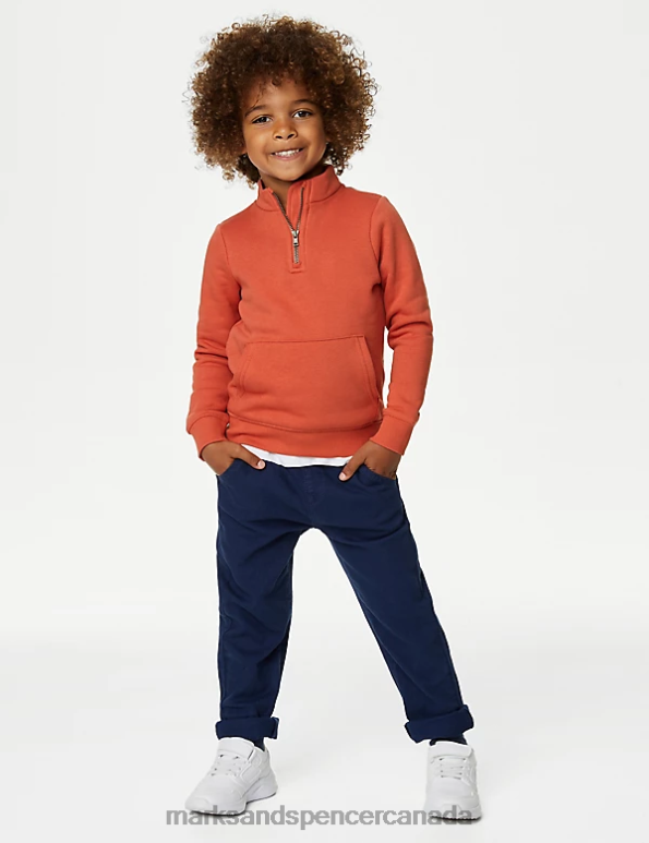 Kids Orange Clothing Marks & Spencer Cotton Rich Half Zip Sweatshirt 20VTD8052 - Marks and Spencer outlet