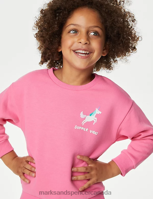 Kids Pink Clothing Marks & Spencer Cotton Rich Unicorn Sweatshirt 20VTD8769 - Marks and Spencer outlet