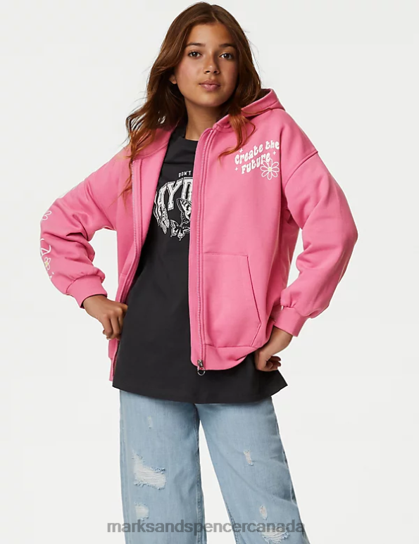 Marks and Spencer near me - Kids Pink Clothing Marks & Spencer Cotton Rich Zip Hoodie 20VTD8826