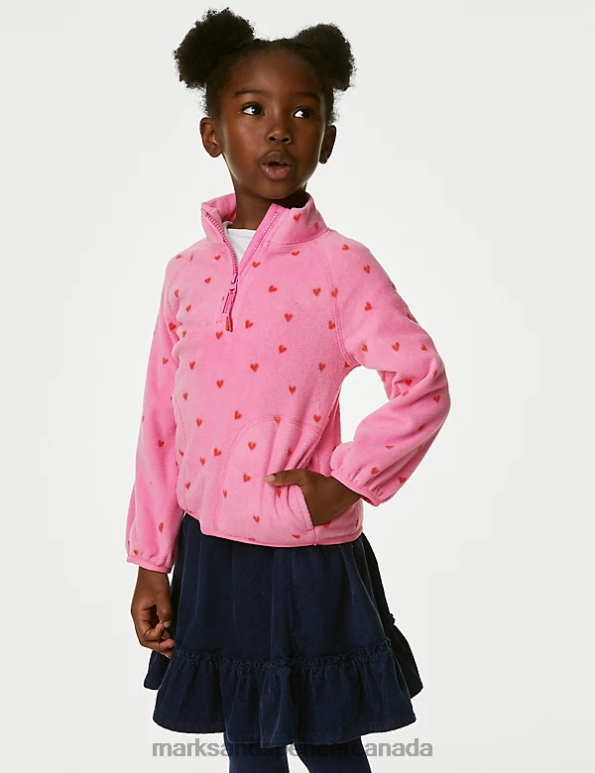 Marks and Spencer near me - Kids Pink Mix Clothing Marks & Spencer Heart Print Zip Fleece Top 20VTD9005