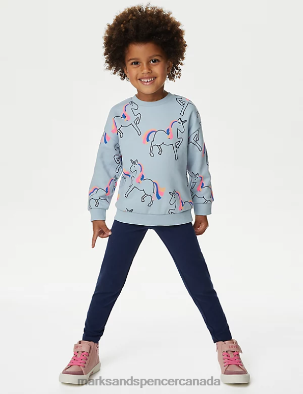 Marks and Spencer Canada - Kids Soft Blue Clothing Marks & Spencer Cotton Rich Unicorn Sweatshirt 20VTD8900