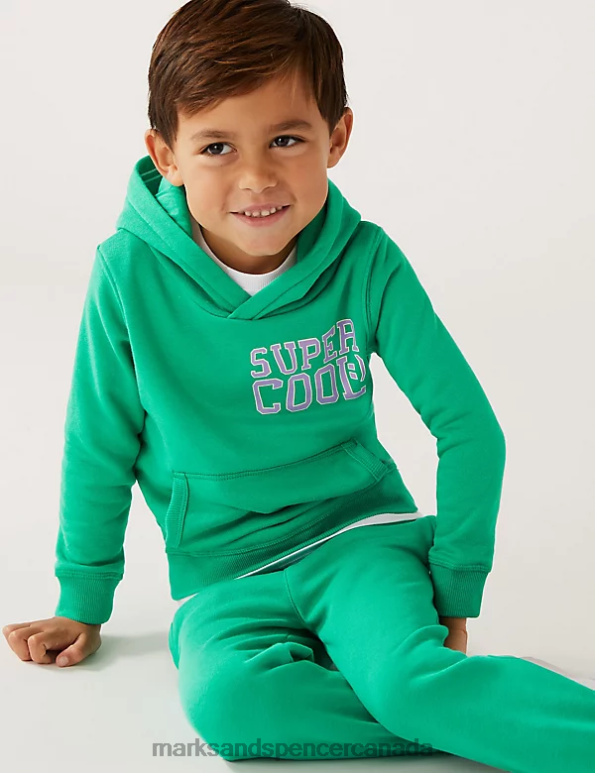 Marks and Spencer Canada - Kids Spearmint Clothing Marks & Spencer Cotton Rich Super Cool Slogan Hoodie 20VTD8602