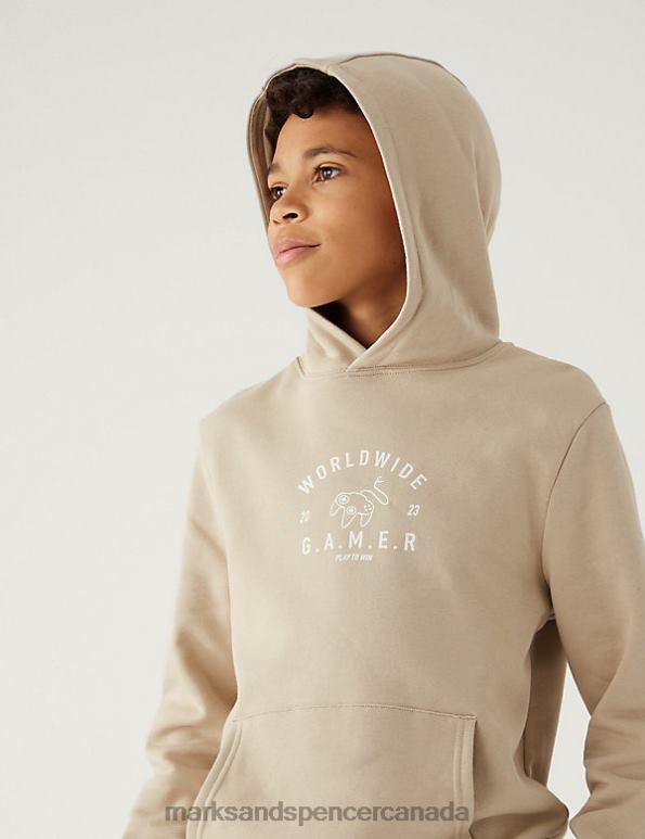 Kids Stone Clothing Marks & Spencer Cotton Rich Gamer Slogan Hoodie 20VTD8519 - Marks and Spencer Canada locations