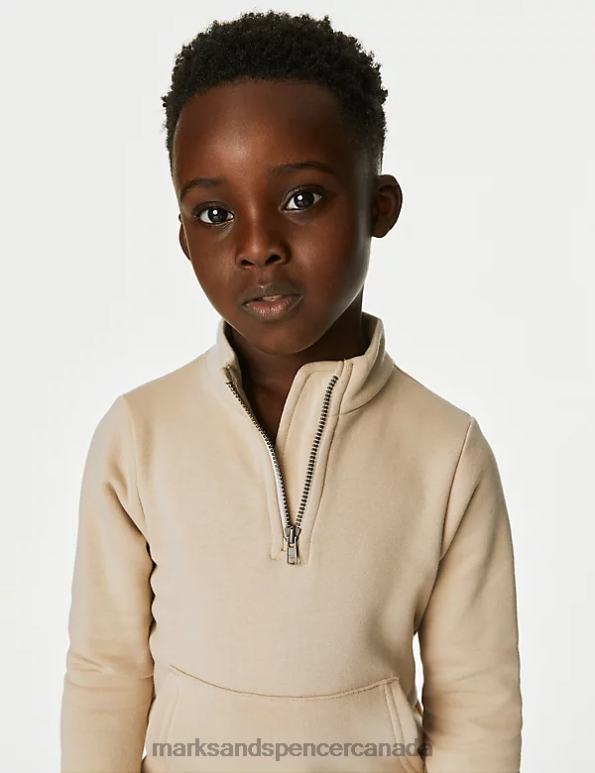 Kids Stone Clothing Marks & Spencer Cotton Rich Half Zip Sweatshirt 20VTD7816 - Marks and Spencer online