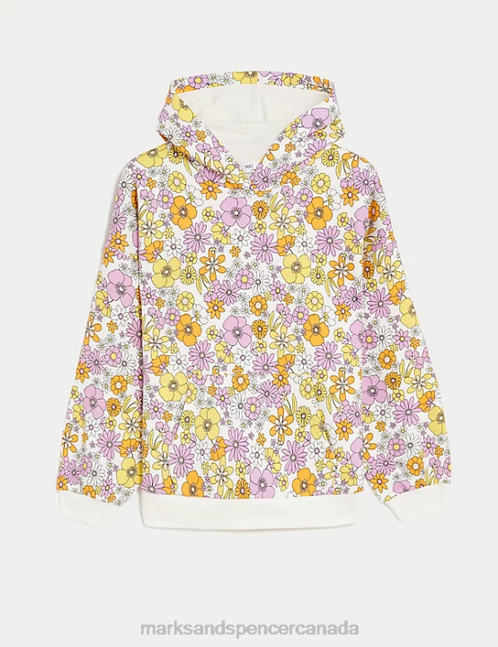 Marks and Spencer Canada - Marks & Spencer Kids Cotton Floral Hoodie Clothing Multi 20VTD9054