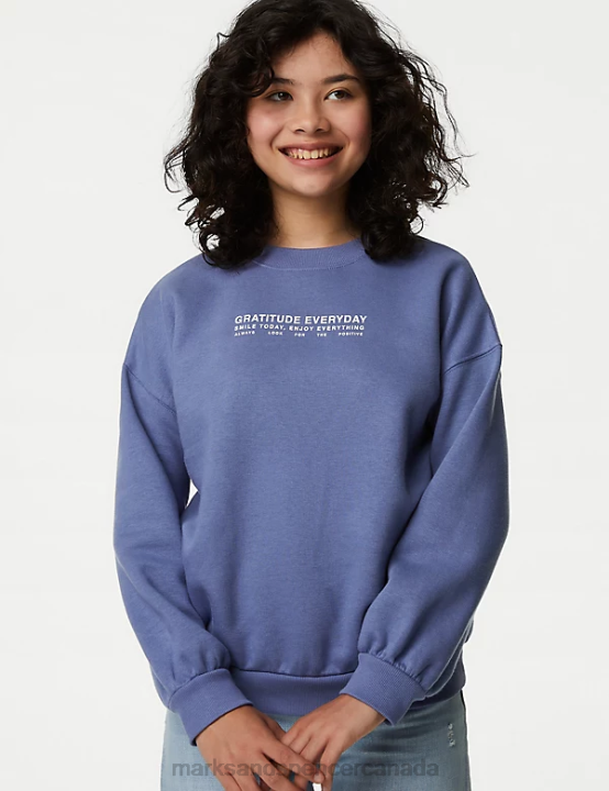 Marks and Spencer near me - Marks & Spencer Kids Cotton Rich Slogan Sweatshirt Clothing Blue 20VTD9070