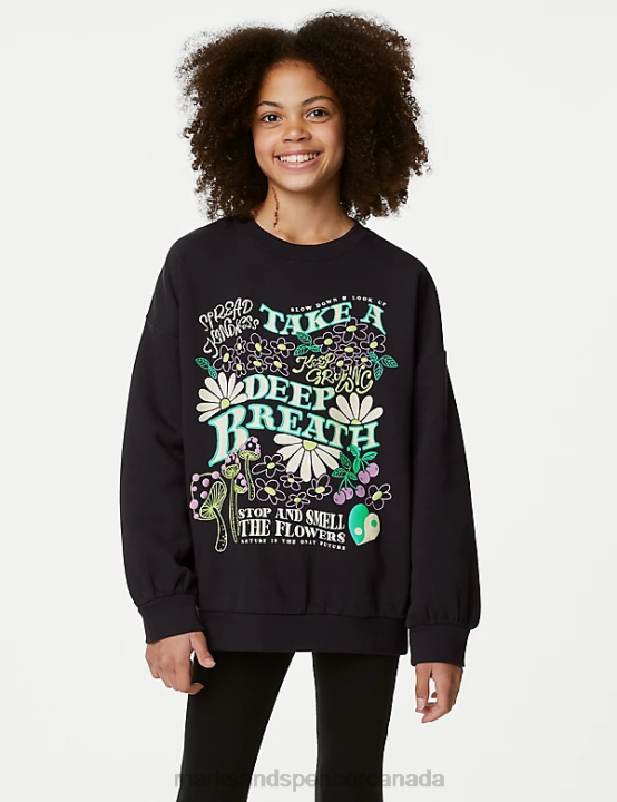 Marks & Spencer Kids Cotton Rich Slogan Sweatshirt Clothing Charcoal 20VTD9029 - Marks and Spencer online