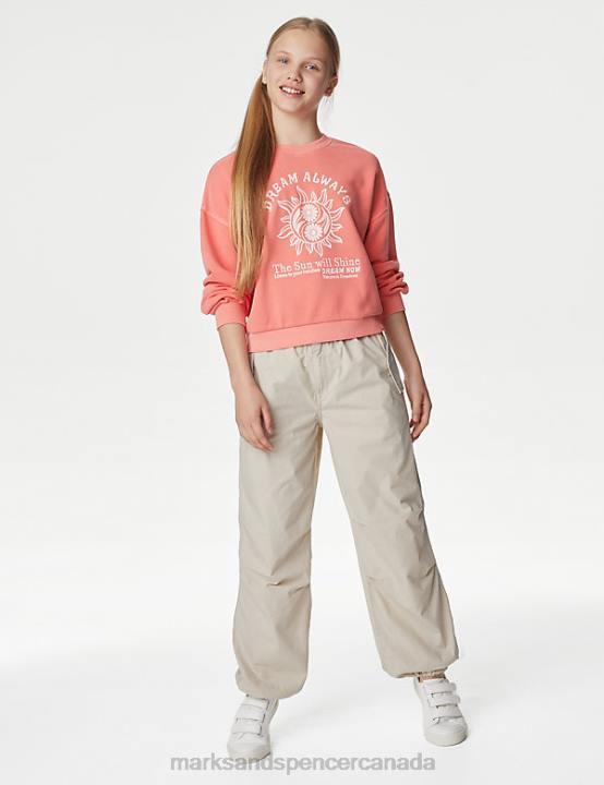 Marks and Spencer near me - Marks & Spencer Kids Cotton Rich Slogan Sweatshirt Clothing Coral 20VTD9131