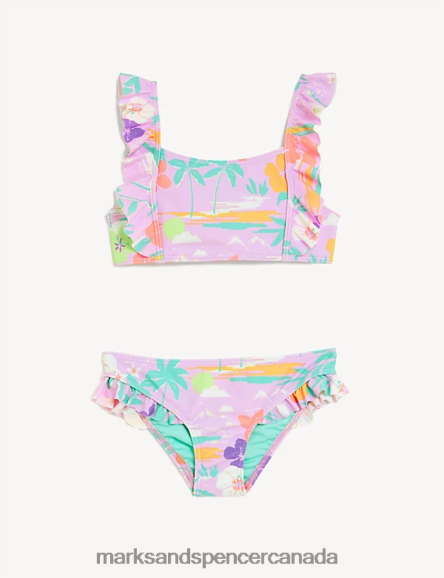 Clothing 20VTD9617 Lilac Kids Marks & Spencer Palm Print Frill Bikini - Marks and Spencer Canada locations