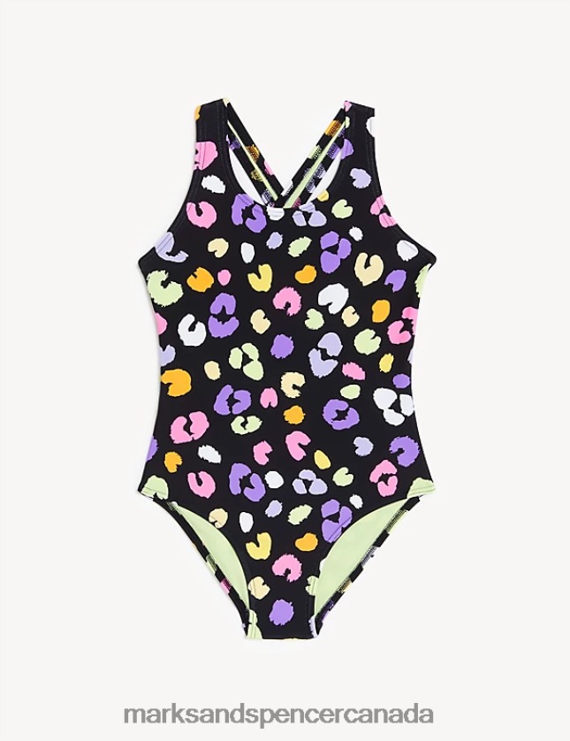 Clothing 20VTD9768 Black Mix Kids Marks & Spencer Leopard Print Swimsuit - Marks and Spencer outlet