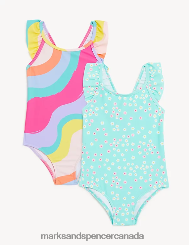 Marks and Spencer sale - Clothing 20VTD9826 Multi Kids Marks & Spencer 2pk Striped & Floral Swimsuits