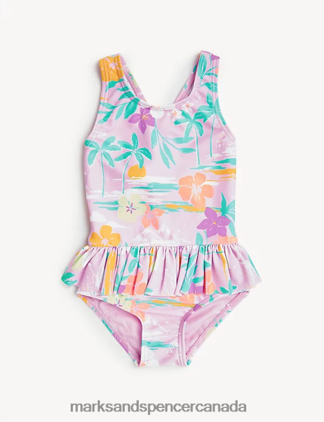 Marks and Spencer Canada - Clothing 20VTD9839 Lilac Mix Kids Marks & Spencer Palm Print Swimsuit