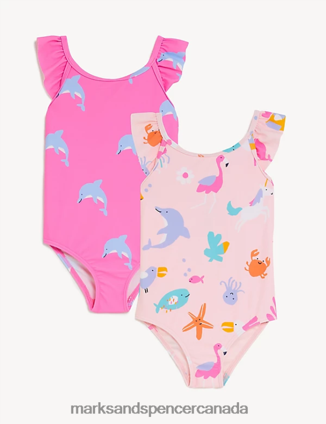 Marks and Spencer sale - Clothing 20VTD9870 Pink Kids Marks & Spencer 2pk Dolphin Frill Swimsuits