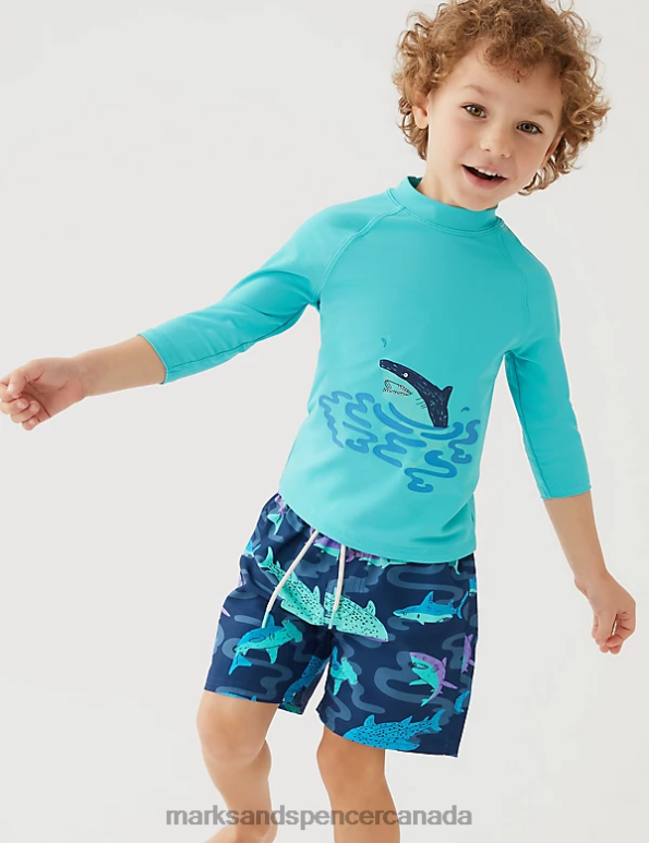 Kids Blue Mix Clothing Marks & Spencer 2pc Shark Swim Set 20VTD8154 - Marks and Spencer outlet