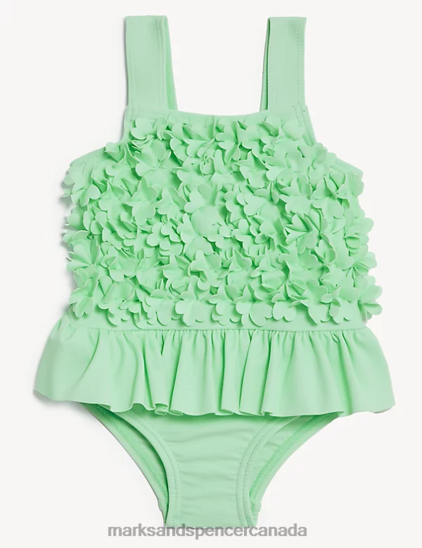 Kids Green Clothing Marks & Spencer Floral Ruffle Swimsuit 20VTD7743 - Marks and Spencer outlet