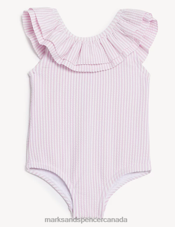 Kids Lilac Mix Clothing Marks & Spencer Stripe Frill Swimsuit 20VTD7733 - Marks and Spencer Canada locations