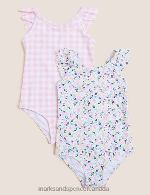 Kids Pink Clothing Marks & Spencer 2pk Ditsy and Gingham Swimsuits 20VTD7719 - Marks and Spencer online