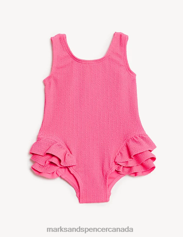 Kids Pink Clothing Marks & Spencer Frill Textured Swimsuit 20VTD7979 - Marks and Spencer Canada locations