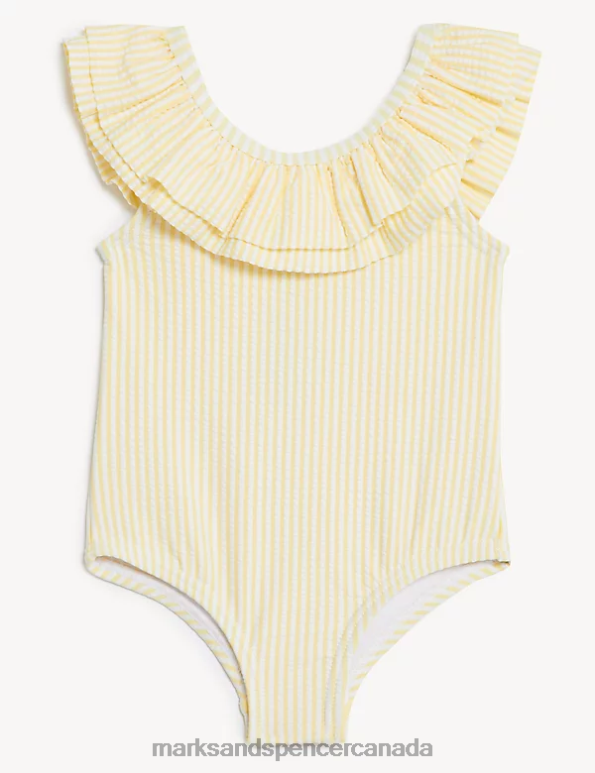 Marks and Spencer sale - Kids Yellow Clothing Marks & Spencer Stripe Frill Swimsuit 20VTD7950