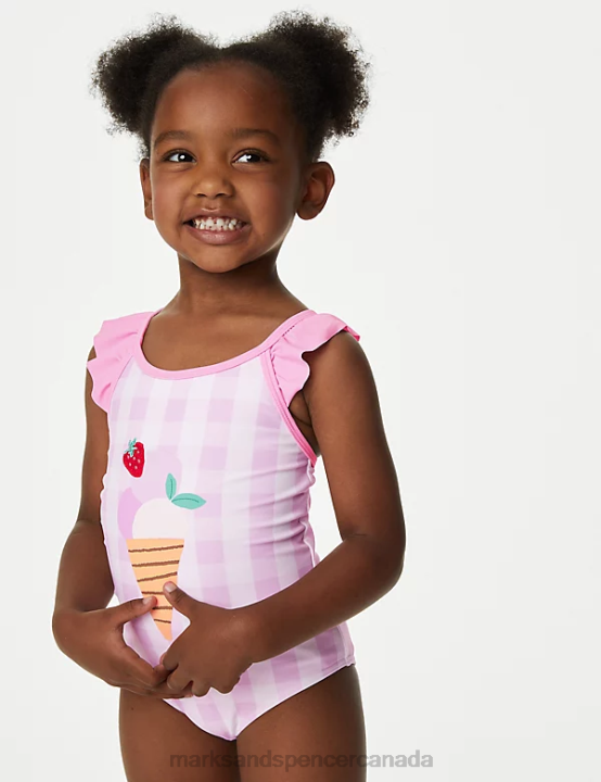 Marks & Spencer Kids Gingham Ice Cream Swimsuit Clothing Pink Mix 20VTD9134 - Marks and Spencer outlet