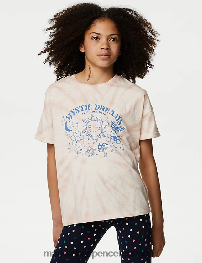 Marks and Spencer near me - Clothing 20VTD9229 Pink Mix Kids Marks & Spencer Pure Cotton Tie Dye Graphic T-Shirt