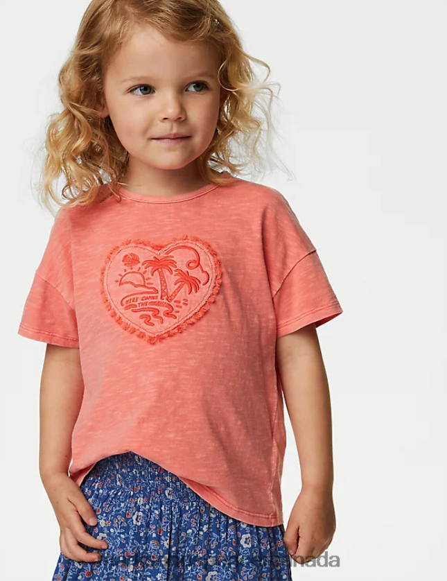 Clothing 20VTD9308 Bright Coral Kids Marks & Spencer Pure Cotton Beach Graphic T-Shirt - Marks and Spencer Canada locations