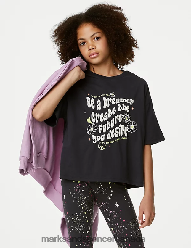 Clothing 20VTD9309 Charcoal Kids Marks & Spencer Pure Cotton Slogan T-Shirt - Marks and Spencer outlet