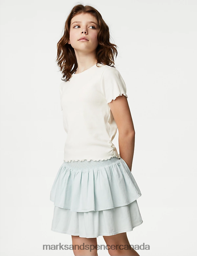 Clothing 20VTD9381 Ivory Mix Kids Marks & Spencer Cotton Rich Ruched T-Shirt - Marks and Spencer Canada locations