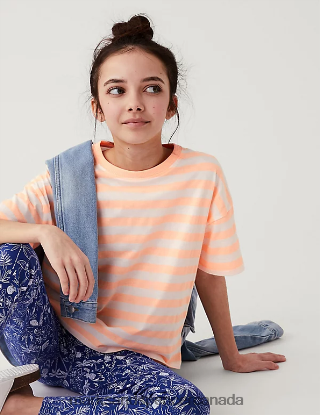 Marks and Spencer sale - Clothing 20VTD9447 Coral Kids Marks & Spencer Cotton Rich Striped T-Shirt