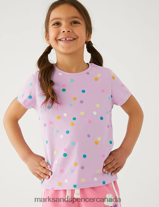 Marks and Spencer sale - Clothing 20VTD9598 Lilac Kids Marks & Spencer Pure Cotton Spotted T-Shirt