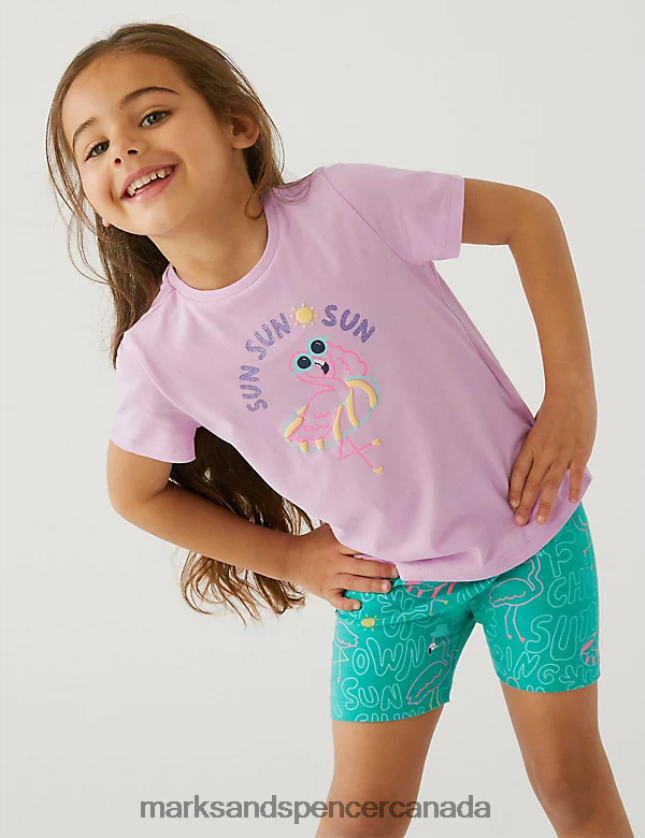 Clothing 20VTD9604 Lilac Kids Marks & Spencer Pure Cotton Flamingo T-Shirt - Marks and Spencer Canada locations