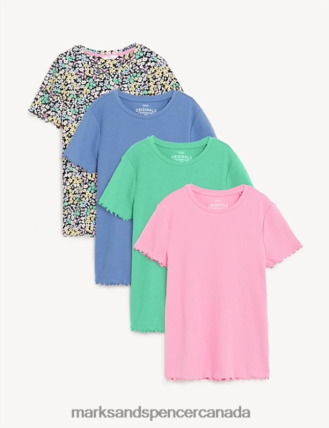 Clothing 20VTD9724 Multi Kids Marks & Spencer 4pk Cotton Rich Plain & Floral T-Shirts - Marks and Spencer online