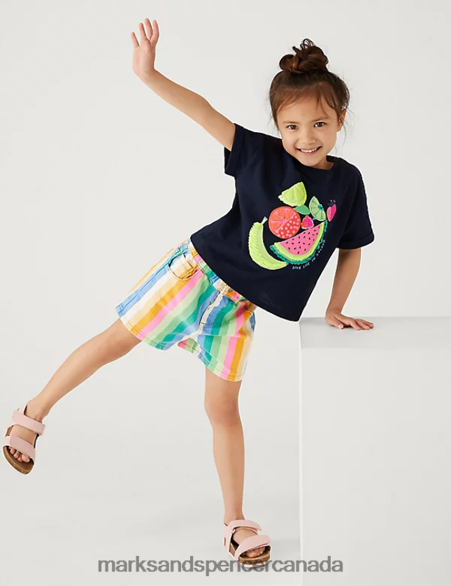 Marks and Spencer Canada - Clothing 20VTD9747 Navy Kids Marks & Spencer Pure Cotton Sequin Fruit T-Shirt