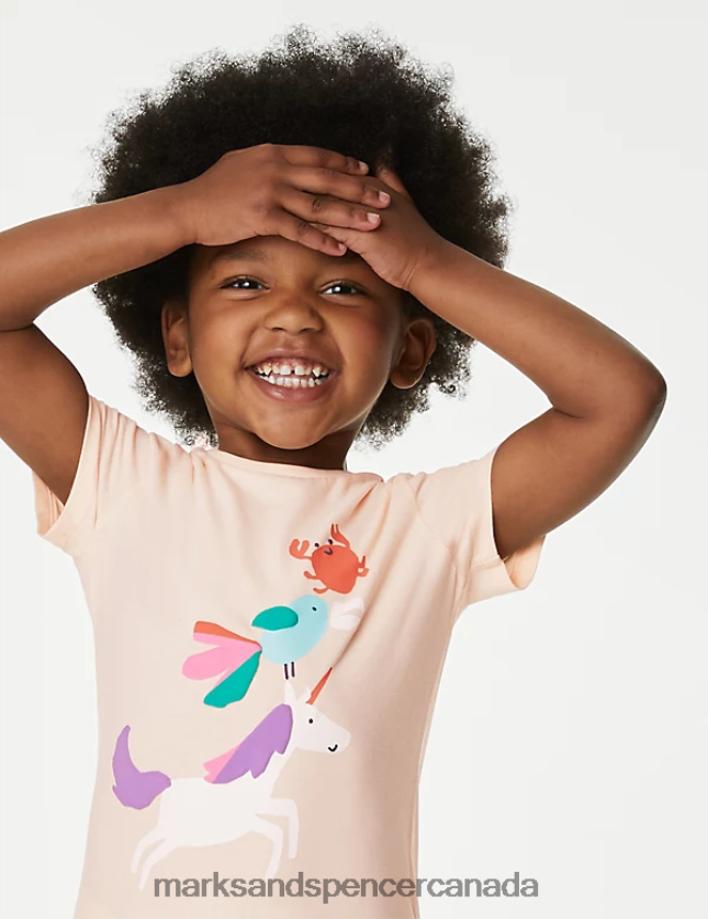 Clothing 20VTD9864 Pink Kids Marks & Spencer Pure Cotton Unicorn T-Shirt - Marks and Spencer Canada locations